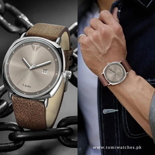 TOMI T-044 Men's Watch Quartz Date Leather Strap